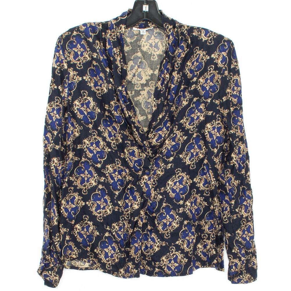 Talbots Vintage 90s Baroque Top Button Up Navy 8 Preppy Old Money Equestrian